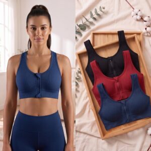 Combo até 3 Top Canelado Feminino com Zíper Frontal e Bojo Removível