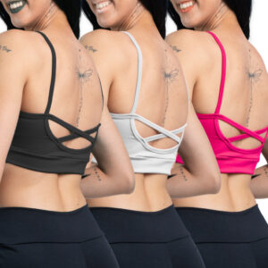 KIT 03 - Top Academia Alcinha Fitness Com Cruzado nas Costas Suplex Power - Costas Xis Top Fitness - Varias Cores