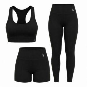 Kit Feminino Suplex Tope Tipo nadador sem bojo, Calça legging cintura alta e Shorts de cintura alta